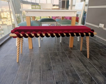 Ottoman Bench,Wooden Burgundy Cross Wavy Velvet Fabric Bench, kitchen Seat Bench, personalized gifts for dad, livingroom bedroom bench