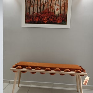 Long Bench, Wooden Orange Straight Wavy Velvet Fabric Bench, garden furniture, Ottoman bench, bedroom bench, entrway living room bench image 4