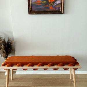 Long Bench, Wooden Orange Straight Wavy Velvet Fabric Bench, garden furniture, Ottoman bench, bedroom bench, entrway living room bench image 3