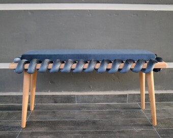 Long bench, Anthracite Cross Wavy Velvet Fabric Bench, bench, Double Seat Bench, Livingroom bench, mid century modern, Unique Ottoman bench