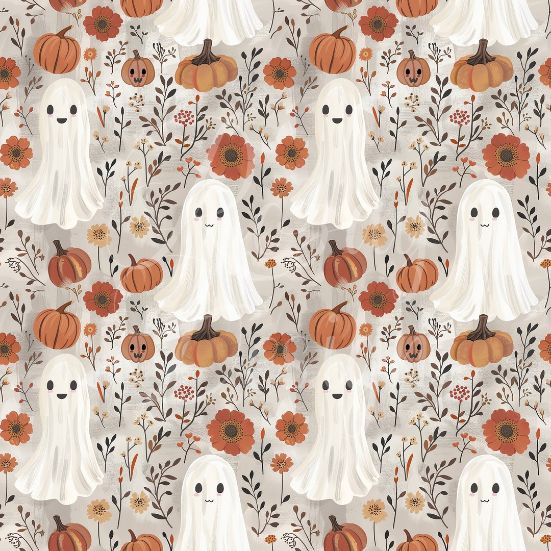 Cute Ghosts and Pumpkins | Halloween | Seamless Patterns | Instant ...