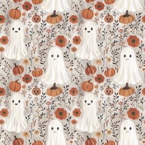 Cute Ghosts and Pumpkins | Halloween | Seamless Patterns | Instant Download | Printable Digital Paper | Repeating Pattern | Fabric Printing