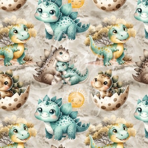 Dinosauro carino / Modelli senza cuciture / Download istantaneo / Carta digitale stampabile / Motivo ripetuto / Stampa su tessuto