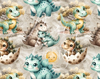 Cute Dino | Seamless Patterns | Instant Download | Printable Digital Paper | Repeating Pattern | Fabric Printing