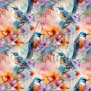 Birds And Flowers | Seamless Patterns | Instant Download | Printable Digital Paper | Repeating Pattern | Fabric Printing