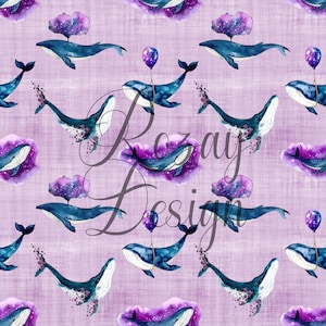 Seamless Pattern - Whales on Purple Linen