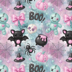 Pastell Halloween | Rosa | Halloween | Nahtlose Muster | Sofortdownload | Sich wiederholendes Muster | Stoffdruck