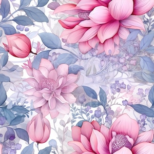 Soft Pink and Blue Floral | Seamless Patterns | Instant Download | Printable Digital Paper | Repeating Pattern | Fabric Printing