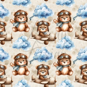 Ours aviateur | Modèles sans couture | Téléchargement instantané | Papier numérique imprimable | Motif répétitif | Impression sur tissu