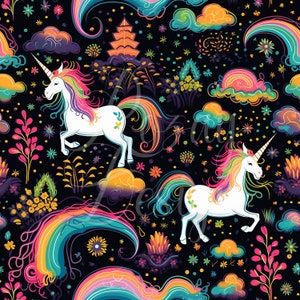 Unicorns and Rainbows | Seamless Patterns | Instant Download | Printable Digital Paper | Repeating Pattern | Fabric Printing