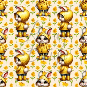 Bunnies in Raincoats | Seamless Patterns | Instant Download | Printable Digital Paper | Repeating Pattern