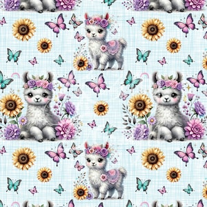 Llamas and Butterflies | Seamless Patterns | Instant Download | Printable Digital Paper | Repeating Pattern | Fabric Printing