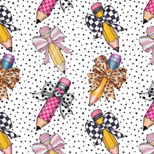 Pencil with Coquette Bow | Teacher | Seamless Patterns | Instant Download | Printable Digital Paper | Repeating Pattern | Fabric Printing