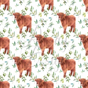 Avaleigh Highland Cow Floral on White — LBK Printing Co.