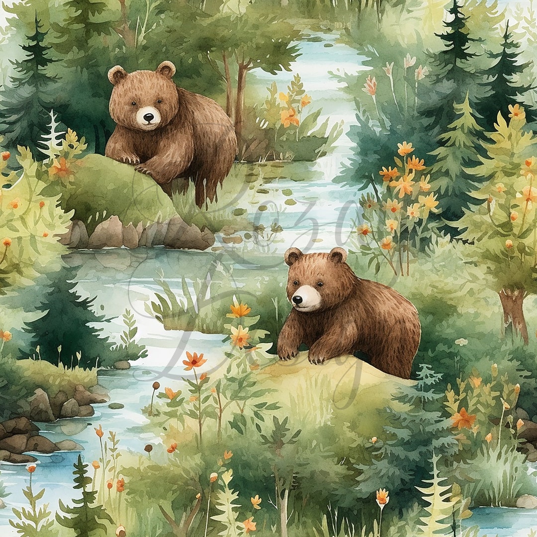 Bears in the Woods | Seamless Patterns | Instant Download | Printable ...