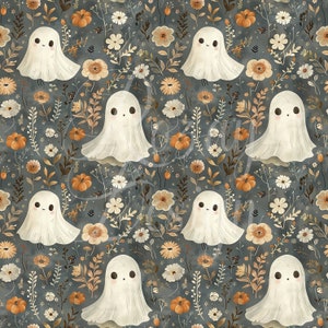 Cute Ghosts and Pumpkins | Halloween | Seamless Patterns | Instant Download | Printable Digital Paper | Repeating Pattern | Fabric Printing