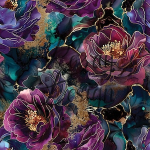 Fiori di agata viola e turchese bordeaux / Motivi senza soluzione di continuità / Download immediato / Carta digitale stampabile / Motivo ripetuto