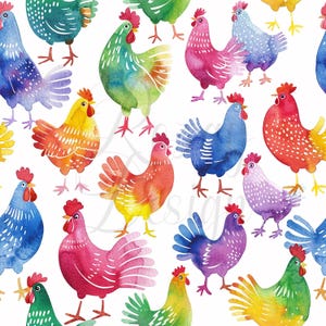 Chickens | Seamless Patterns | Instant Download | Printable Digital Paper | Repeating Pattern | Fabric Printing