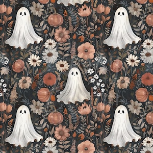Cute Ghosts and Pumpkins | Halloween | Seamless Patterns | Instant Download | Printable Digital Paper | Repeating Pattern | Fabric Printing