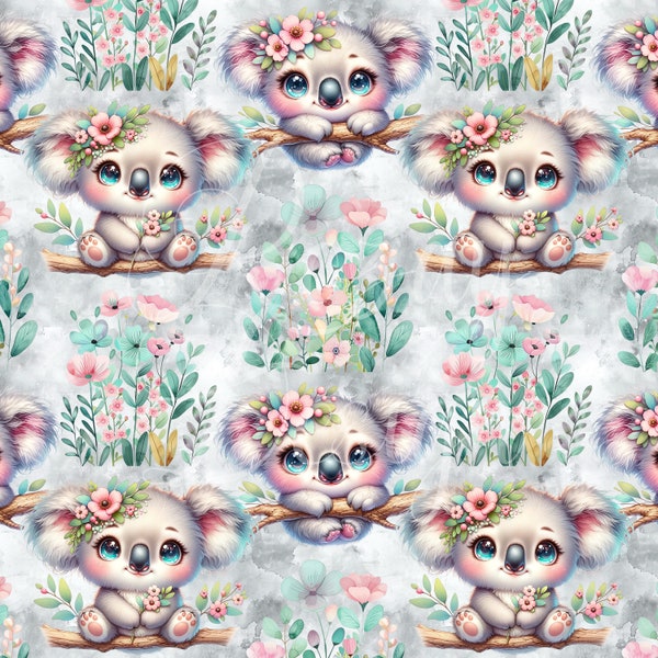 Cute Koala | Seamless Patterns | Instant Download | Printable Digital Paper | Repeating Pattern | Fabric Printing