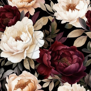 Burgundy Peonies - Fall Floral | Seamless Patterns | Instant Download | Printable Digital Paper | Repeating Pattern | Fabric Printing