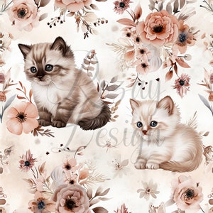 Floral Cats | Seamless Patterns | Instant Download | Printable Digital Paper | Repeating Pattern | Fabric Printing