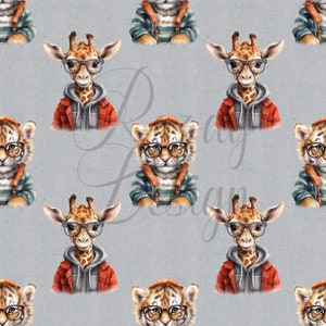 Giraffe and Lion - Seamless Pattern - Repeating Pattern - Digital Paper - Custom Fabric Design
