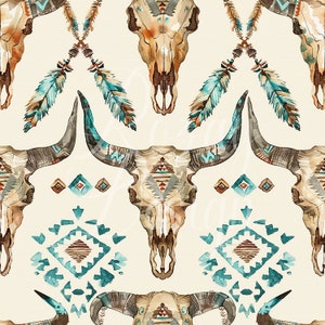 Bull Skull | Seamless Patterns | Instant Download | Printable Digital Paper | Repeating Pattern | Fabric Printing