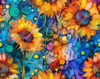 Alcohol Ink Sunflowers | Seamless Patterns | Instant Download | Printable Digital Paper | Repeating Pattern | Fabric Printing