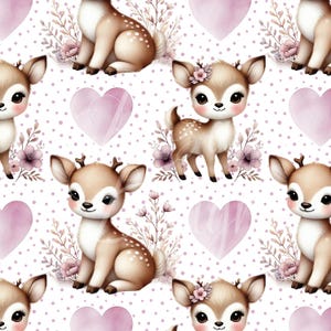 Cute Deer With Hearts | Seamless Patterns | Instant Download | Printable Digital Paper | Repeating Pattern | Fabric Printing