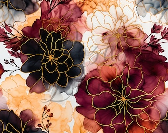 Fall Floral Alcohol Ink | Seamless Patterns | Instant Download | Printable Digital Paper | Repeating Pattern