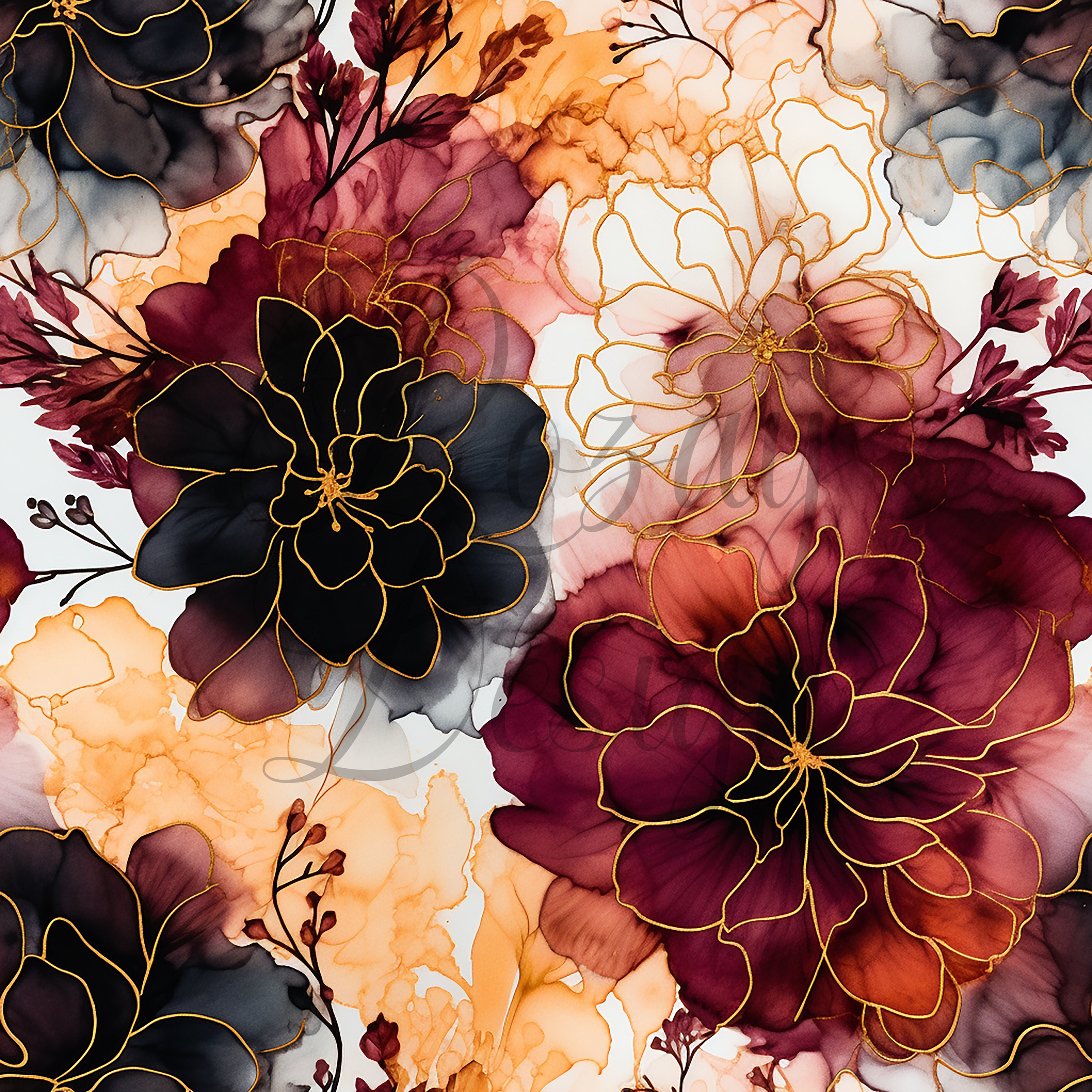 Fall Floral Alcohol Ink | Seamless Patterns | Instant Download | Printable Digital Paper | Repeating Pattern
