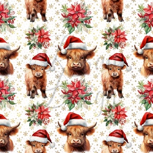 Highland Cow - Christmas | Seamless Patterns | Instant Download | Printable Digital Paper | Repeating Pattern