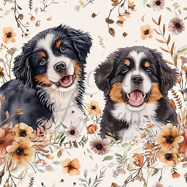 Berner Sennenhund | Nahtlose Muster | Sofort Download | Druckbares Digitales Papier | Sich wiederholendes Muster | Stoffdruck