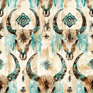 Bull Skull | Seamless Patterns | Instant Download | Printable Digital Paper | Repeating Pattern | Fabric Printing
