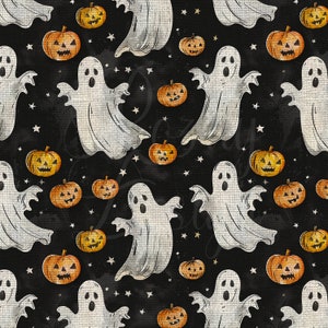 Cute Ghosts and Pumpkins | Halloween | Seamless Patterns | Instant Download | Printable Digital Paper | Repeating Pattern | Fabric Printing