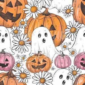 Pumpkins and Ghosts | Fall | Halloween | Seamless Patterns | Instant Download | Digital Paper | Repeating Pattern | Fabric Printing