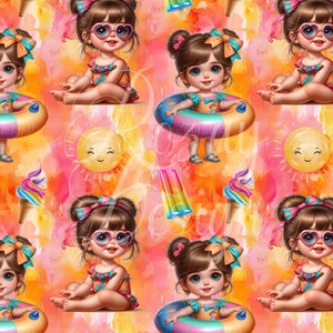 Cute Girl At The Beach | Seamless Patterns | Instant Download | Printable Digital Paper | Repeating Pattern | Fabric Printing