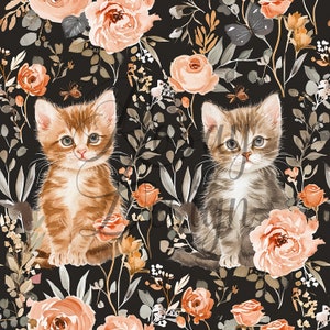 Floral Cats | Seamless Patterns | Instant Download | Printable Digital Paper | Repeating Pattern | Fabric Printing
