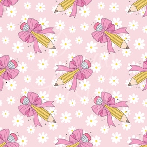 Pencil with Coquette Bow | Teacher | Seamless Patterns | Instant Download | Printable Digital Paper | Repeating Pattern | Fabric Printing
