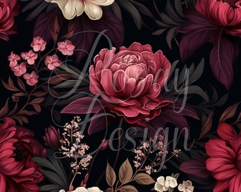 Dark Moody Burgundy Floral | Seamless Patterns | Instant Download | Printable Digital Paper | Repeating Pattern