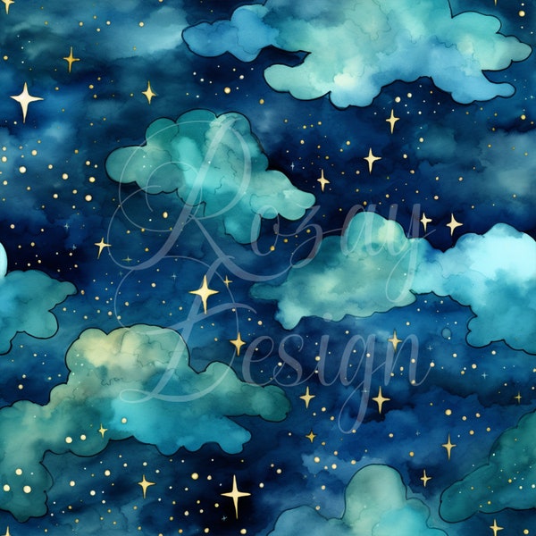 Cloudy Night Sky - Embroidery | Seamless Repeating Patterns | Instant Download | Printable Digital Paper