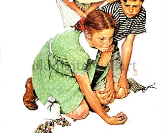 Download NORMAN ROCKWELL Art, 1939 Marbles Champions Printable Wall Art, Digital Art Print, INSTANT Valentines Art Gift Gifts that Give Back