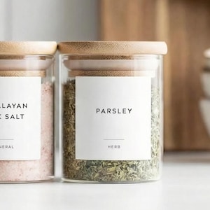 Kruidenlabels (minimaal ontwerp) • Moderne minimalistische kruiden- en kruidenlabels • Gepersonaliseerde potstickers • Opbergruimte • Vinyl • Kruiden