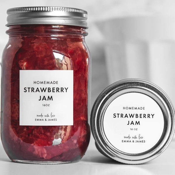 Jam Canning Labels (Modern Design) • Personalization Available • Strawberry Jam Labels • Durable • Water Resistant