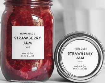 Jam Canning Labels (Modern Design) • Personalization Available • Strawberry Jam Labels • Durable • Water Resistant
