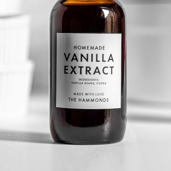 Vanilla Extract Labels (Minimal Design) • Customization Available • Water Resistant • Holiday Gifts