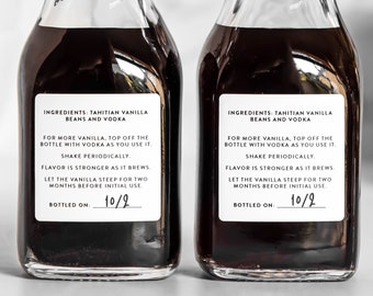 Vanilla Extract Instruction Labels (Minimal Design) • Water Resistant • Customizable • Homemade Holiday & Christmas Gifts