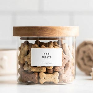 Haustier-Etiketten (Minimal-Design) • Personalisierte Kanister-Etiketten • Hundefutter-Aufkleber • Katzen-Leckerli-Aufkleber • Wasserdichtes Vinyl • Spielzeugbehälter-Aufbewahrung