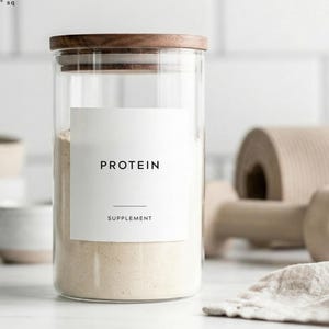 Supplement Labels (Minimal Design) • Minimalist Personalized Stickers • Protein, Creatine, Greens • Aesthetic Gym & Wellness Organization